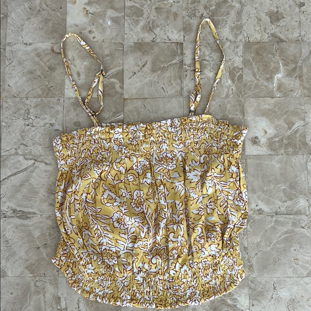 Billabong Floral Yellow Spaghetti Strap Crop Top Juniors Size M will‎ fit S NWOT